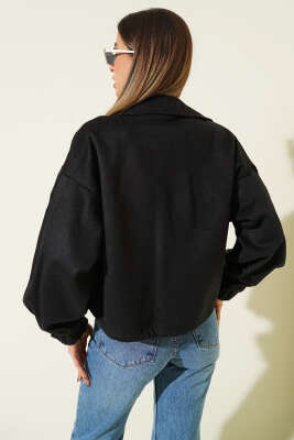Çizgi Düğme Detaylı Kaşe Ceket Siyah - Kadın Giyim Modelleri