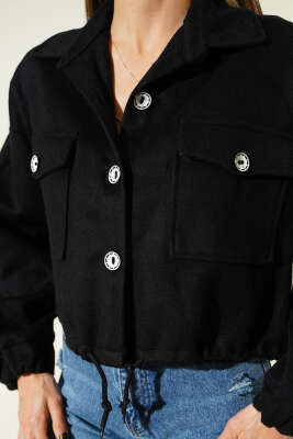 Çizgi Düğme Detaylı Kaşe Ceket Siyah - Kadın Giyim Modelleri