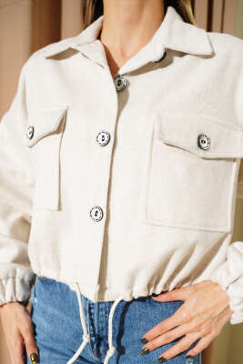 Çizgi Düğme Detaylı Kaşe Ceket Taş - Kadın Giyim Modelleri