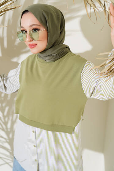 Çizgi Garnili Süveter Detay Tunik Çağla Yeşili - Tunik