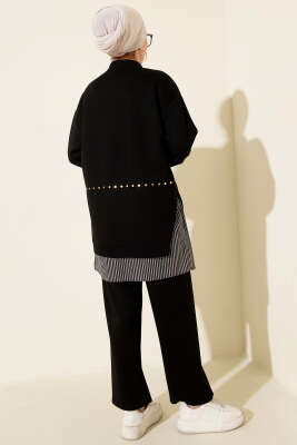 Çizgi Garnili Zımba Detaylı İkili Takım Siyah - İkili Takım