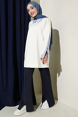 Çizgi Gömlek Garnili Loyşa Tunik Ekru - Tunik