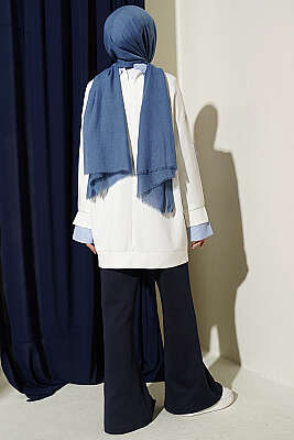 Çizgi Gömlek Garnili Loyşa Tunik Ekru - Tunik