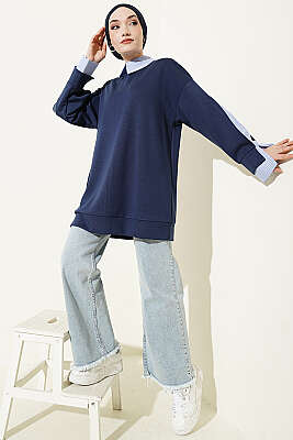 Çizgi Gömlek Garnili Loyşa Tunik Lacivert - Tunik