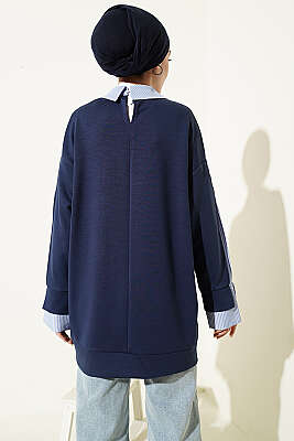 Çizgi Gömlek Garnili Loyşa Tunik Lacivert - Tunik