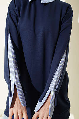 Çizgi Gömlek Garnili Loyşa Tunik Lacivert - Tunik