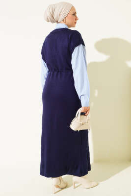 Çizgi Gömlek Garnili Triko Elbise Lacivert - Elbise