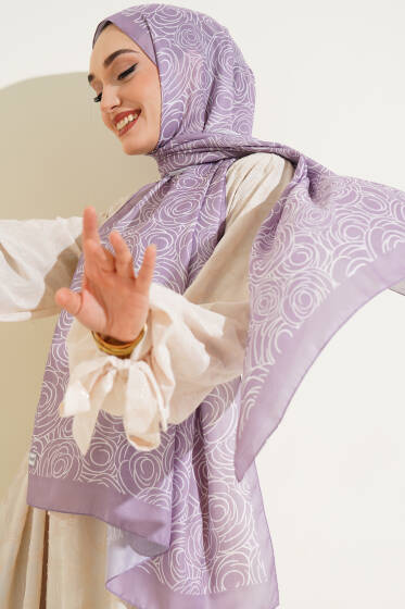 Çizgi Gül Desen Soft Şal Lila - Başörtüsü