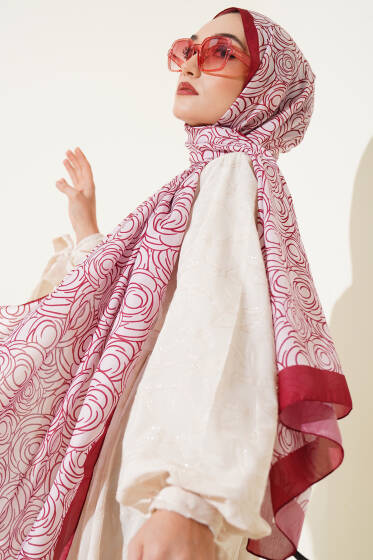 Çizgi Gül Desen Soft Şal Pudra - Başörtüsü