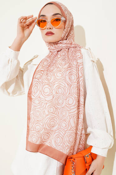 Çizgi Gül Desen Soft Şal Somon - Başörtüsü