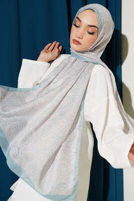 Çizgi Gül Desen Soft Şal Su Yeşili - VERTU (NYD TEKSTİL)