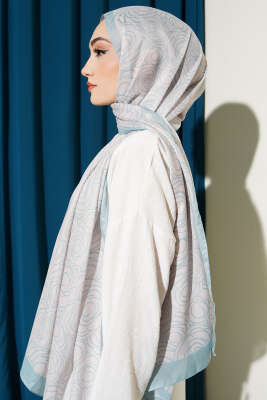 Çizgi Gül Desen Soft Şal Su Yeşili - Başörtüsü