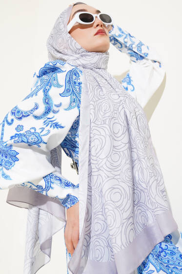 Çizgi Gül Desen Soft Şal Taş - Başörtüsü