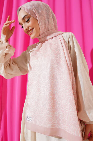 Çizgi Gül Desen Soft Şal Yavru Ağzı - Başörtüsü