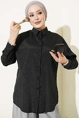 Çizgi Kabartmalı Basic Gömlek Siyah - BIGDART