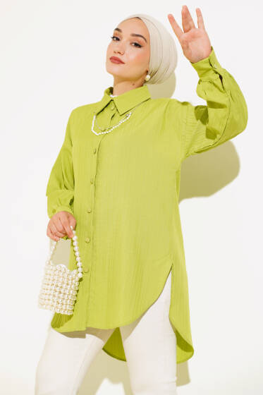 Çizgi Kabartmalı Gömlek Yeşil - Gömlek