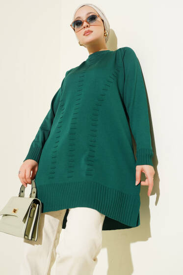 Çizgi Kabartmalı Merserize Triko Tunik Nefti - Tunik