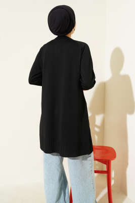 Çizgi Kabartmalı Merserize Triko Tunik Siyah - Yılın Fırsatı