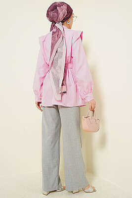 Çizgi Kabartmalı Taş Düğmeli Gömlek Pembe - Gömlek