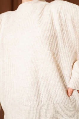 Çizgi Kabartmalı Triko Kazak Bej - Triko Kazak