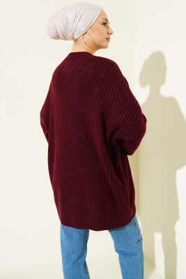 Çizgi Kabartmalı Triko Tunik Bordo - Tunik