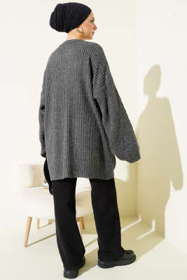 Çizgi Kabartmalı Triko Tunik Füme - Tunik