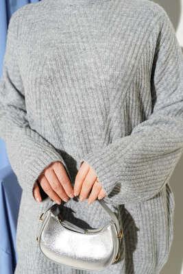 Çizgi Kabartmalı Triko Tunik Gri - Tunik