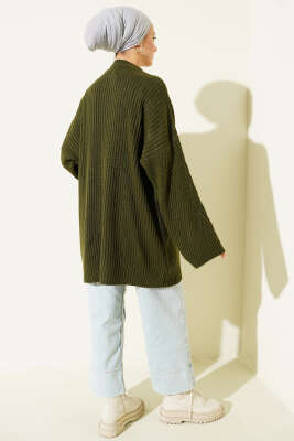 Çizgi Kabartmalı Triko Tunik Haki - Tunik