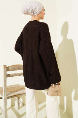 Çizgi Kabartmalı Triko Tunik Kahve - Tunik