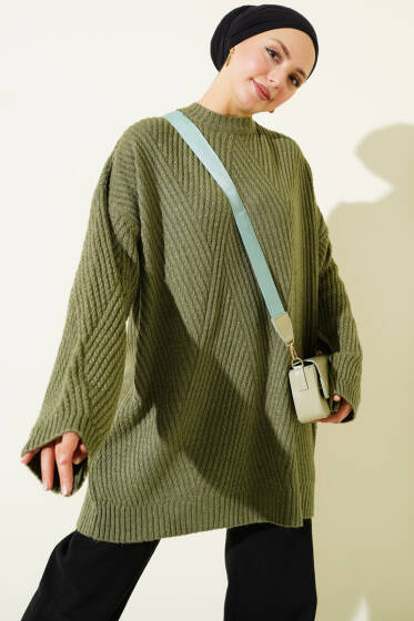 Çizgi Kabartmalı Triko Tunik Nefti - Tunik