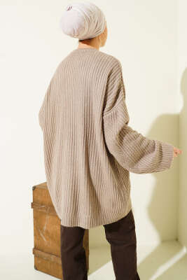 Çizgi Kabartmalı Triko Tunik Vizon - Tunik