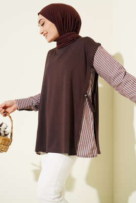 Çizgi Kol Garnili Loyşa Tunik Kahve - DİVON