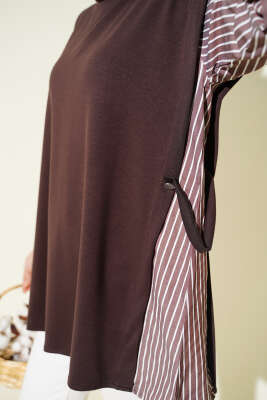 Çizgi Kol Garnili Loyşa Tunik Kahve - Tunik