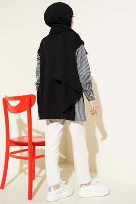 Çizgi Kol Garnili Loyşa Tunik Siyah - Tunik