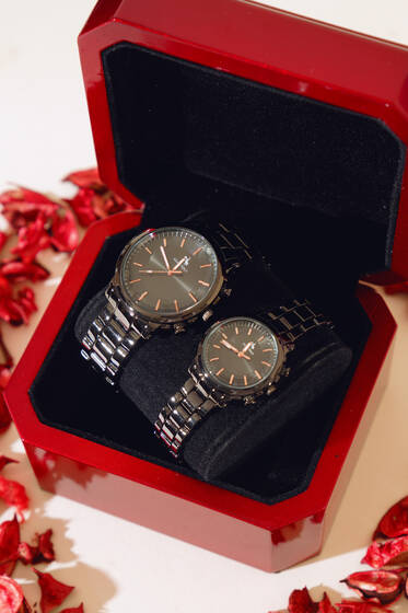 Çizgi Model Metal Sevgili Çift Kol Saati Silver - Saat