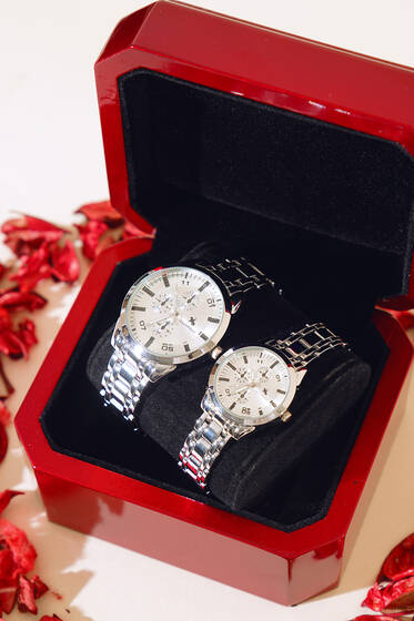 Çizgi Model Sevgili Çift Kol Saati Silver - Saat