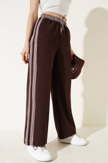 Çizgi Şerit Granili Pantolon Kahve - Kadın Giyim Modelleri