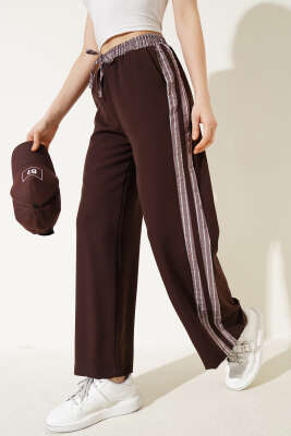 Çizgi Şerit Granili Pantolon Kahve - Kadın Giyim Modelleri