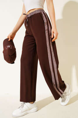 Çizgi Şerit Granili Pantolon Kahve - Kadın Giyim Modelleri