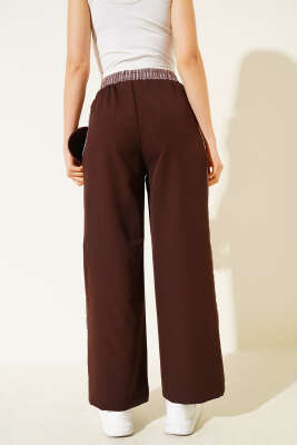 Çizgi Şerit Granili Pantolon Kahve - Kadın Giyim Modelleri