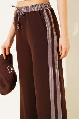 Çizgi Şerit Granili Pantolon Kahve - Kadın Giyim Modelleri