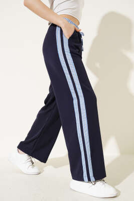 Çizgi Şerit Granili Pantolon Lacivert - LEVURE