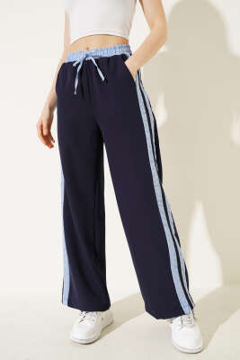 Çizgi Şerit Granili Pantolon Lacivert - Kadın Giyim Modelleri