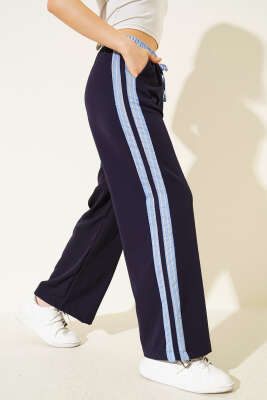 Çizgi Şerit Granili Pantolon Lacivert - LEVURE