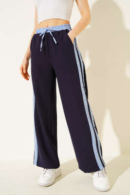 Çizgi Şerit Granili Pantolon Lacivert - Kadın Giyim Modelleri