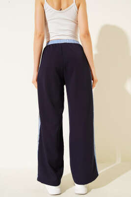 Çizgi Şerit Granili Pantolon Lacivert - Kadın Giyim Modelleri