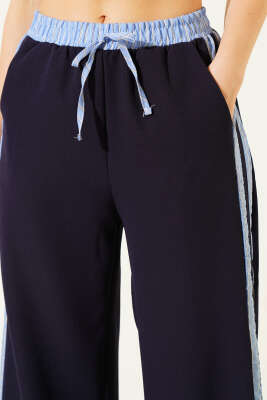 Çizgi Şerit Granili Pantolon Lacivert - Kadın Giyim Modelleri