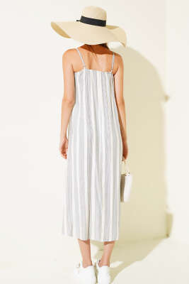 Çizgili Askılı Elbise Lacivert - Kadın Giyim Modelleri