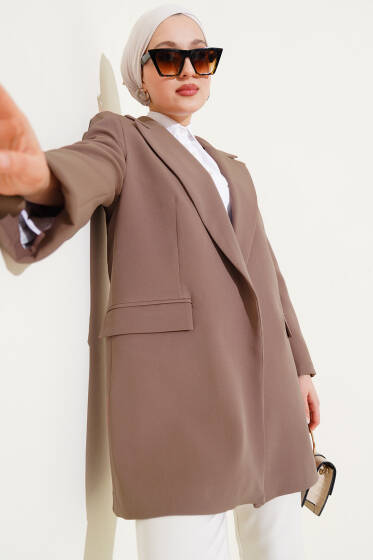 Çizgili Astarlı Blazer Ceket Camel - Ceket