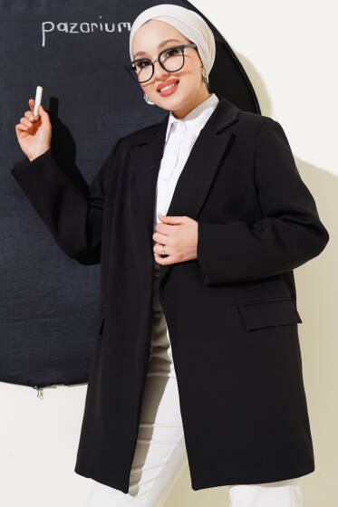 Çizgili Astarlı Blazer Ceket Siyah - Ceket